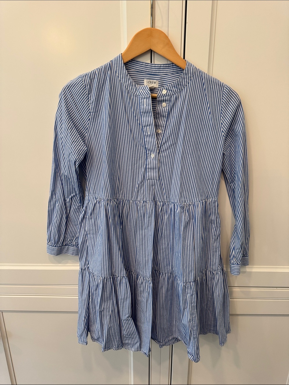 J. Crew Blue and White Striped Tiered Mini Dress